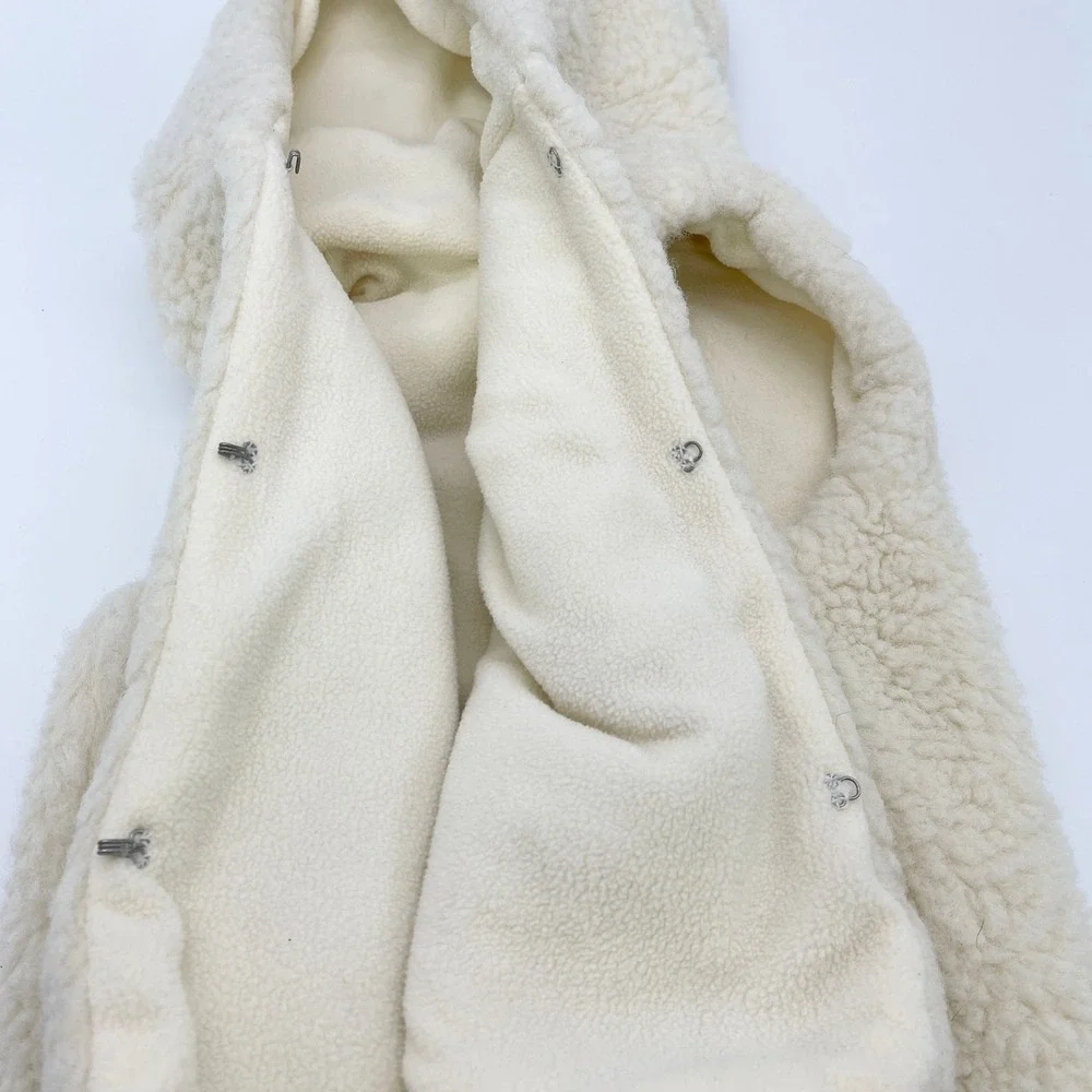 Lands End Teddy Sherpa Hooded Vest Kids 6X Cozy Cabin Minimal Outerwear Layering